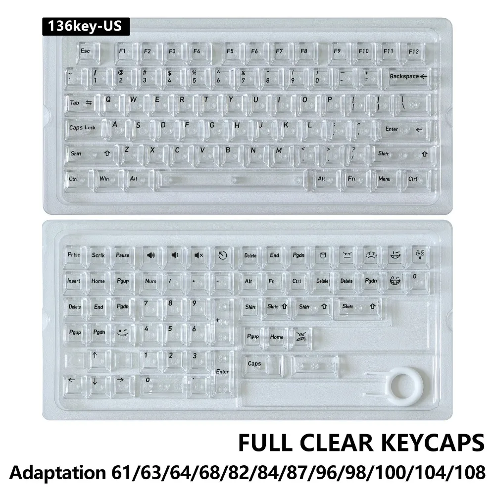 Full Transparent Transparent Keycaps Crystal Clear Color Keycaps Mechanical Keyboard Keycaps Ice Transparent ABS