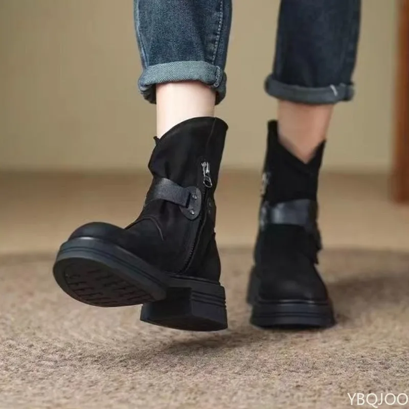 أحذية نسائية جديدة للخريف والشتاء بنعل سميك وسحاب مرتفع، أحذية نسائية كاجوال يومية بسيطة ومريحة