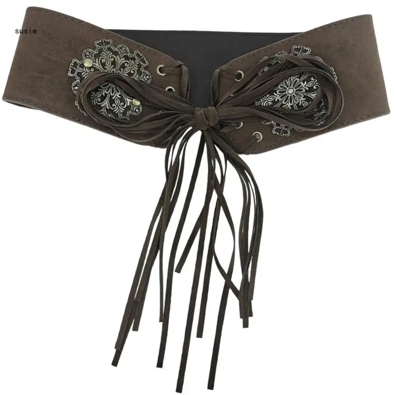 Zelfgeknoopte kwastjes korset riem elegante gesneden decors taille cincher voor jurk X7YA