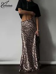 Oymimi Casual Brown Leopard Print Skirts For Women Fashion Mid Waist Straight Skirts Streetwear Elegant Slim Floor-Length Skirt