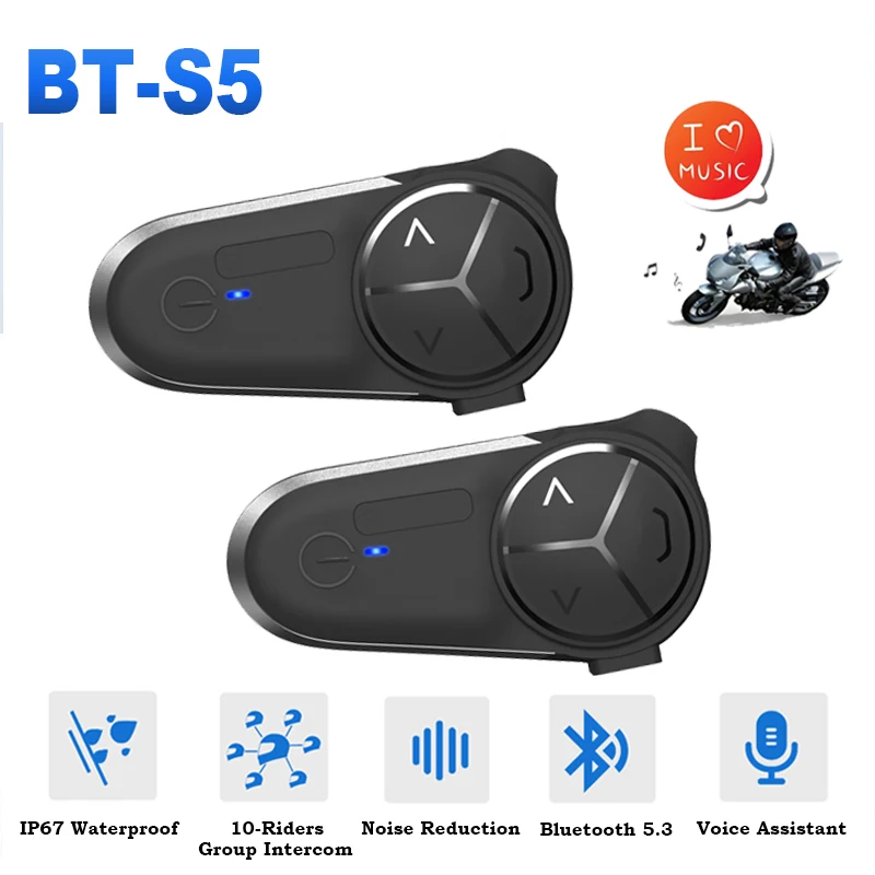 

Мотоциклетная гарнитура BT-S5 с Bluetooth 5.3, поддержкой групповой связи до 10 райдеров, шумоподавлением, водонепроницаемостью IP67 и аккумулятором 1000 мАч