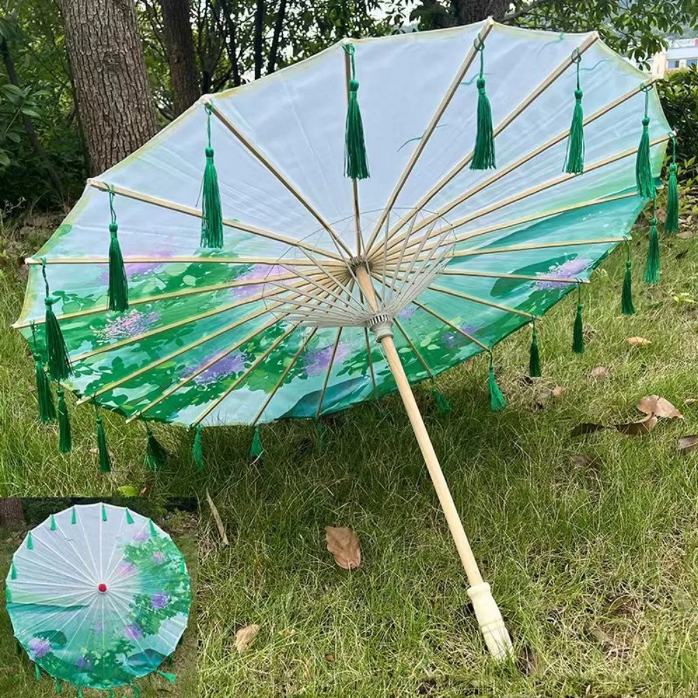 

56cm Umbrella Fan Chinese Antique Style Silk Cloth Prop Dance Umbrella 10 Colors Tassel Classical Japan Style Umbrella