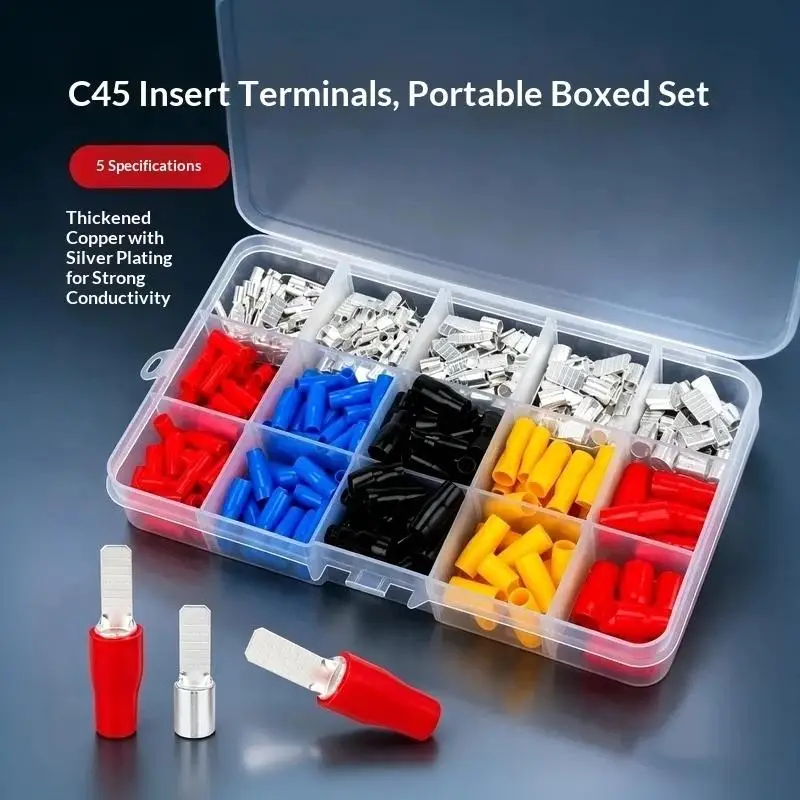 140/260Pcs Set Insert C45 1.5-10mm2 Copper Circuit Breaker Safety Crimper Plug Pin Shaped Cable Lug Crimp Terminal Kit
