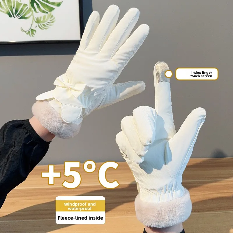 

New warm gloves for women in winter, velvet and thickened, touch screen, anti-slip, waterproof ski gloves