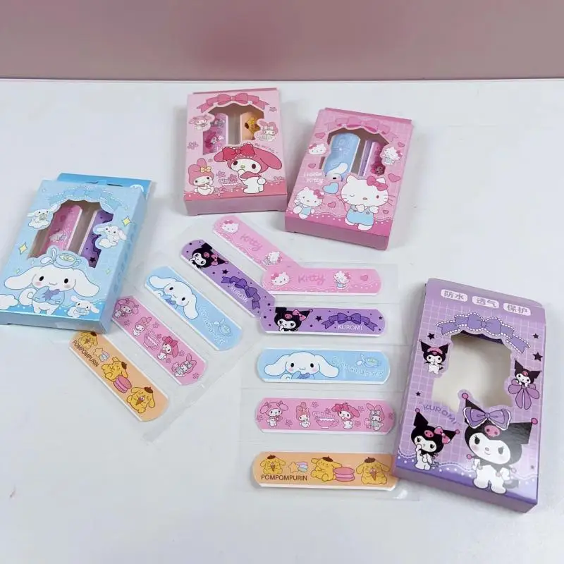 Anime Sanrios Kawaii Band Aid Emergency Kit Stickers Hello Kitty Kuromi My Melody Cinnamoroll Waterproof Adhesive Bandage Gifts