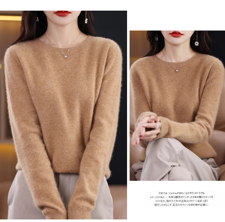 2026 New Cashmere Basic Top Long Sleeve Women O-Neck Knitted Sweater 100% Pure Merino Wool Pullover Clothing Knitwear Traf