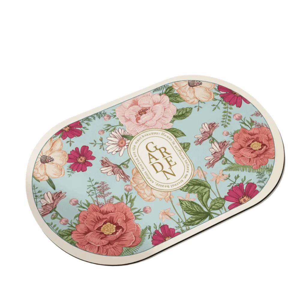 

Elegant Bathroom Floor Mat Soft Machine Washable Absorbent Bath Carpet Quick Drying Flower Printing Anti Slip Door Mat