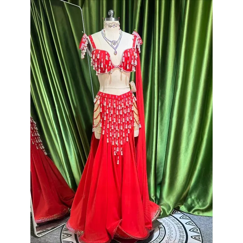 Maßgeschneiderte Bauchtanzkostüme, Performance-Kleid-Set, orientalisches Tanzkleid, Anzug, BH, Gürtel, Rock