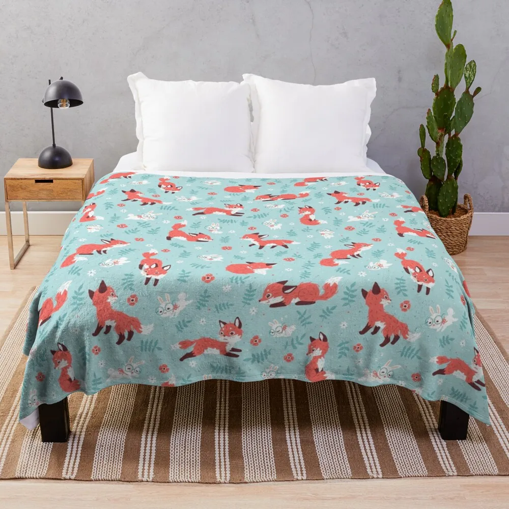 

Fox and Bunny Pattern Throw Blanket Polar Flannel Fabric Blankets
