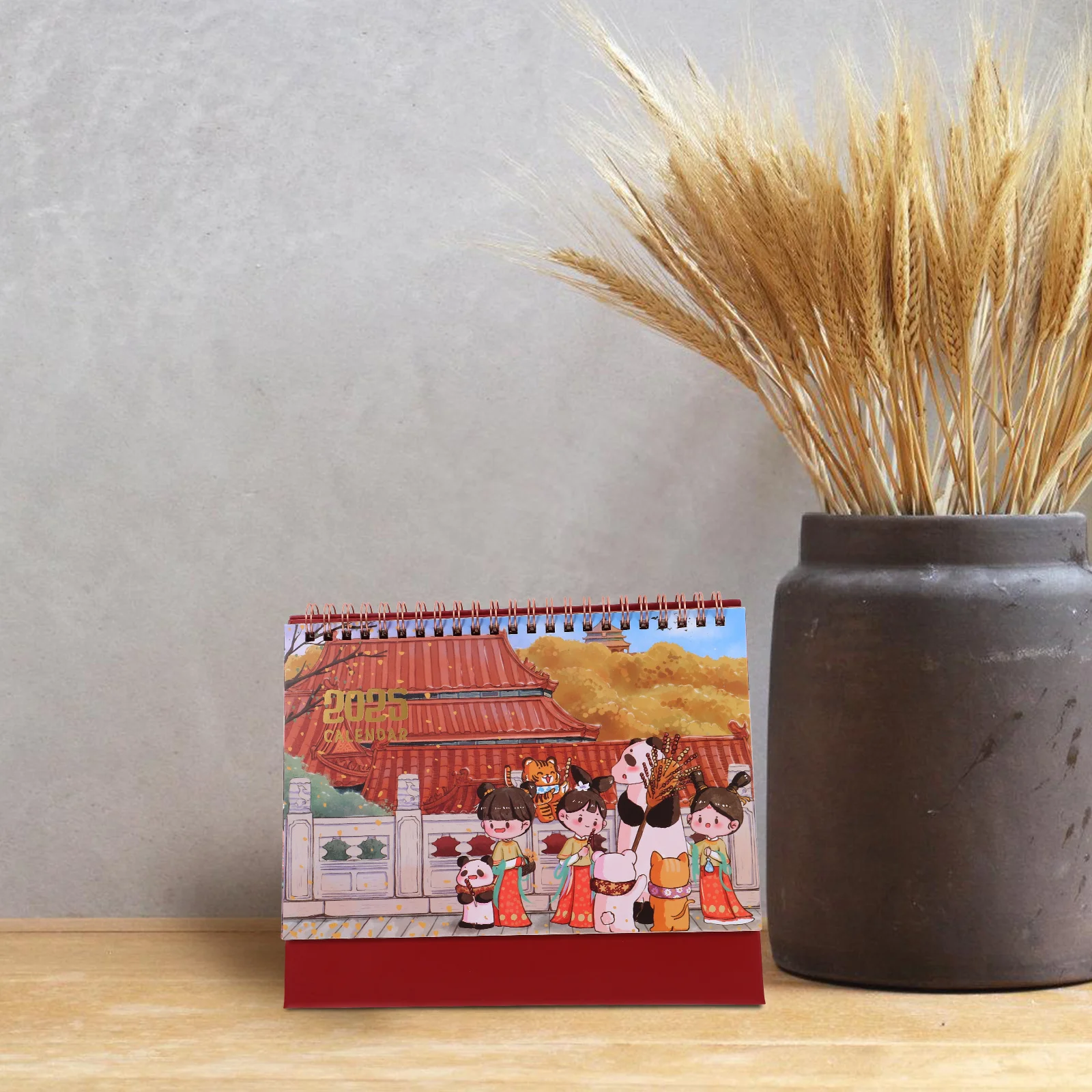 

2025 Chinese Themed Monthly Calendar Retro Painting Flip Desk Calendar Creative Coil Schedule for Office Home Decor Stationery