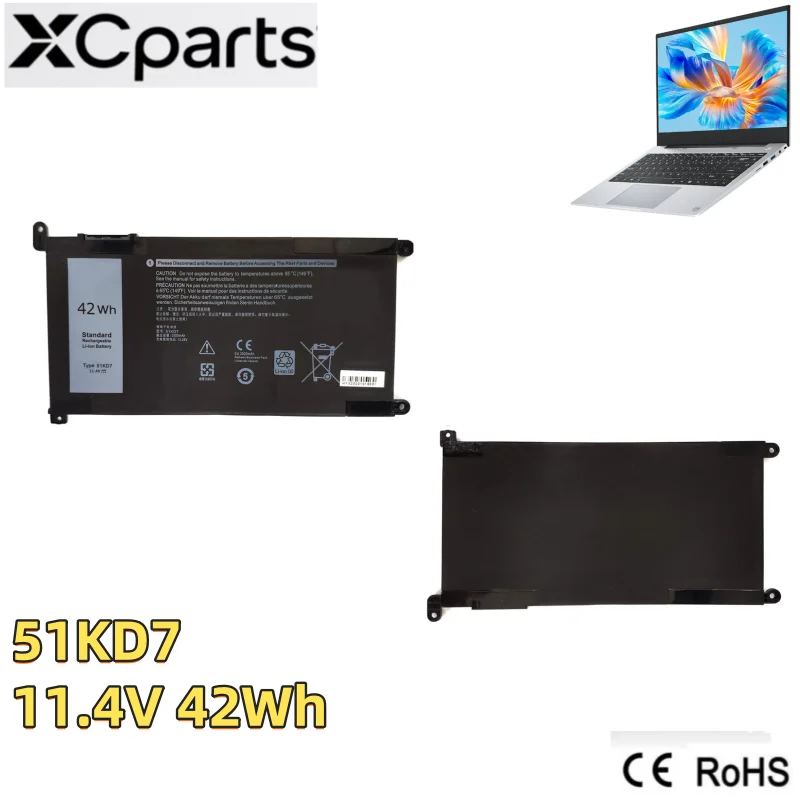 

11.4V 42Wh New Laptop Battery 51KD7 For Dell Chromebook 11 3100 3180 3181 3189 5190 2-in-1 Notebook FY8XM Y07HK 3Cell