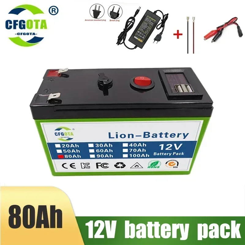 

12V 80Ah Lithium Battery Pack,For Electric Boats,LED Lighting, Remote Control Toys, Inverse Tricycles 18650 Li-ion Battery