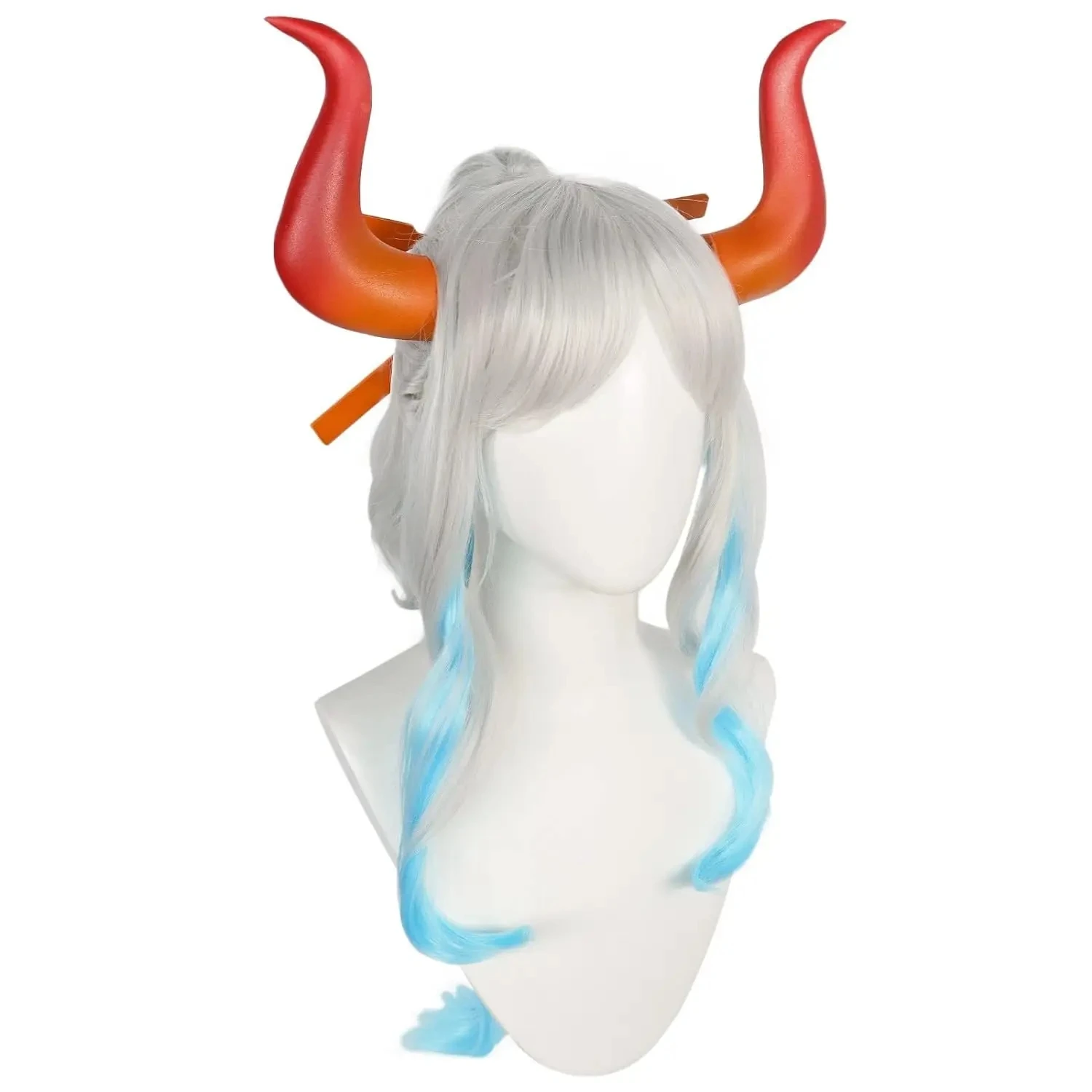 Women Anime Cosplay Costume Yamato Cosplay Wig With Horns Yamato Costumes Long Curls Gradient Woman Halloween Party Cos Set