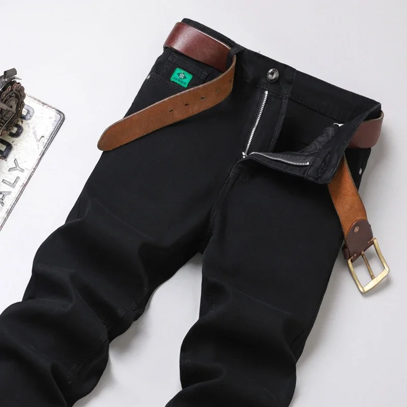 Black Fashion Slim Straight Jeans Men's Spring New Stretch Cotton Casual Denim Pants Business Trousers Brand Clothes