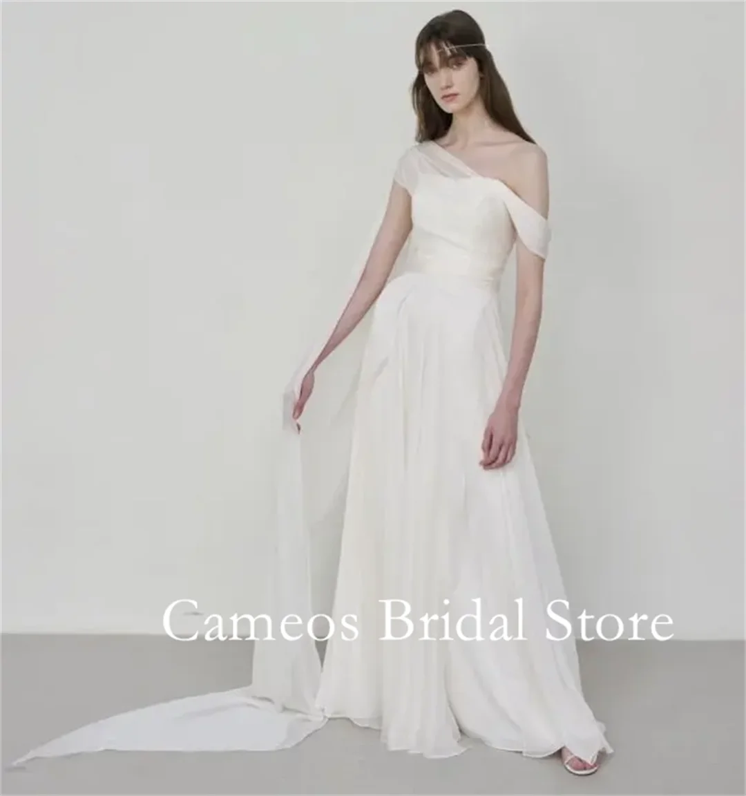 SONDR dostosowane suknie ślubne z płaszczem bez rękawów jedno ramię Korea satynowa szyfonowa linia A suknie panny młodej damskie suknie ślubne