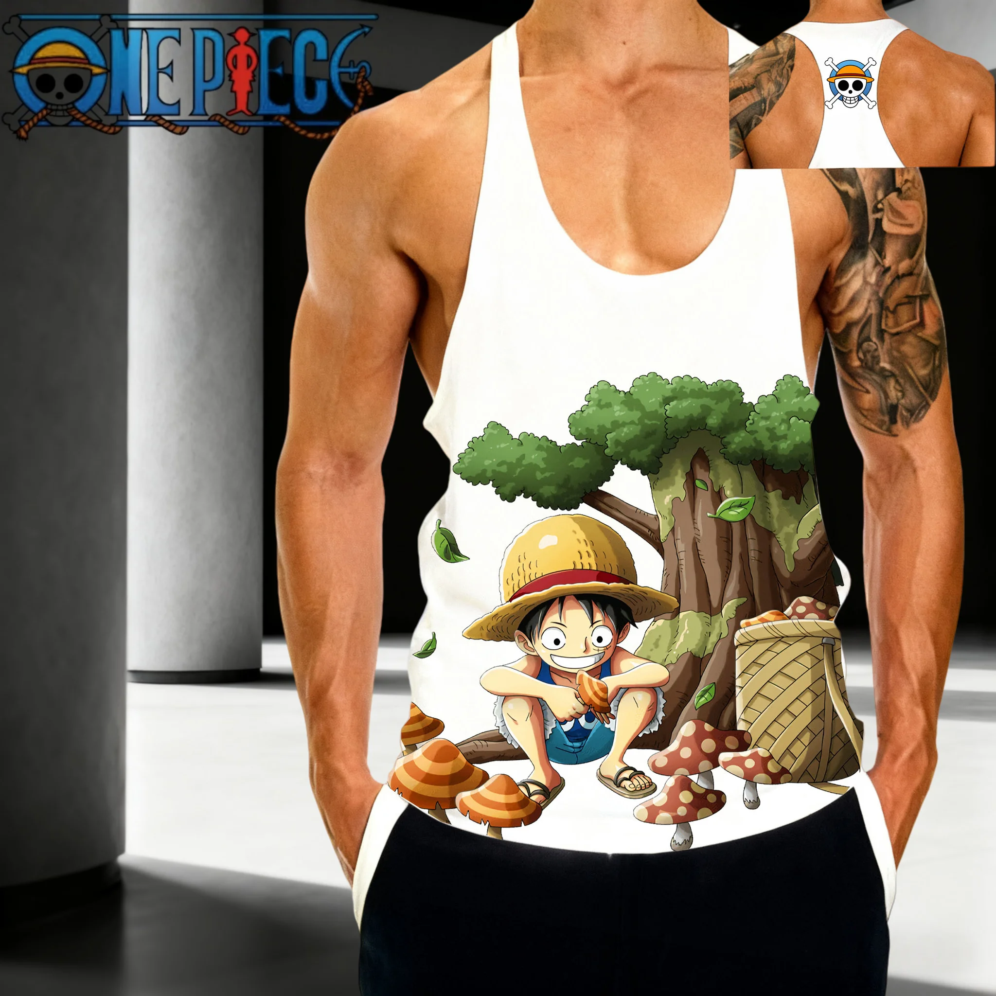 เสื้อกล้ามผ้าฝ้ายระบายอากาศสำหรับผู้ชายลายตัวละครอนิเมะยอดนิยมวันพีซ มุงค์ ดี ลูฟี่ รุ่นซัมเมอร์ 2025