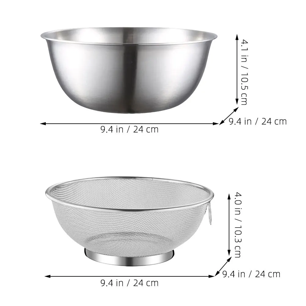 Practical Fine Mesh Colander and Bowl Set for Fruits Vegetables Rice Cleaning Draining Kitchen Accessory Colander with Bowl