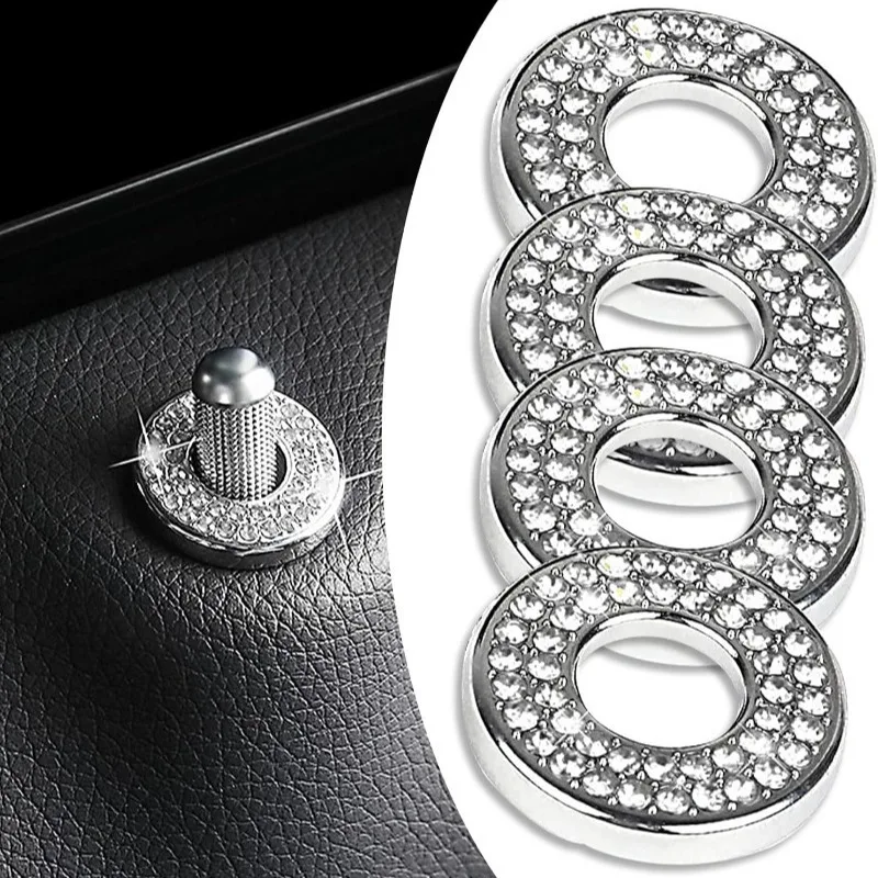 Crystal Rhinestone Car Door Lock Knob Covers Set 4Pcs Shiny Bling Decorative Stickers for Mercedes Benz Interior