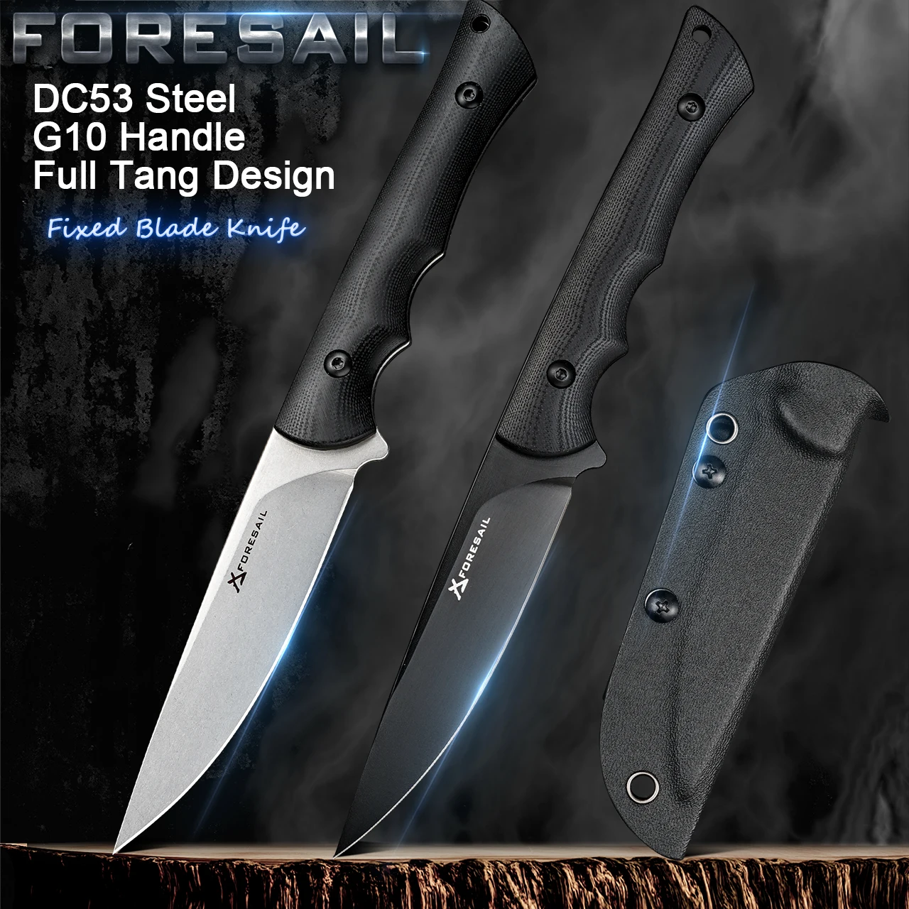 

Fixed Blade Knife,DC53 Steel Blade and G10 Handle,with Kydex Sheath,Fixed Blade Tactical Knife,Outdoor Hiking Camping Knives.