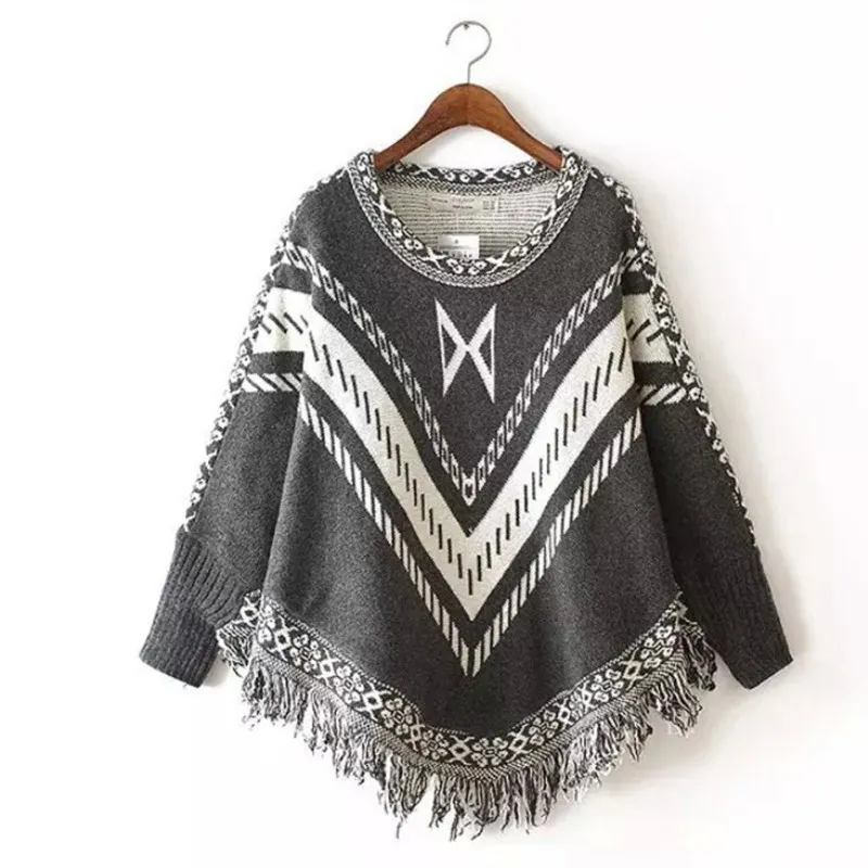 خريف شتاء جديد الكورية البلوز عباءة سترة المرأة شال شرابة عباءة دافئة يندبروف المعطف سيدة الرؤوس الحياكة عباءات بيضاء #4