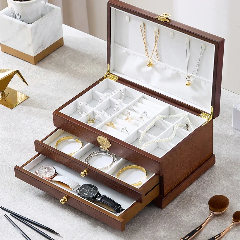 

Upscale Solid Wood Jewelry Box Partition Classification Storage Boxes Inner Makeup Case Chinese Jewelry Organizer Multi-layer