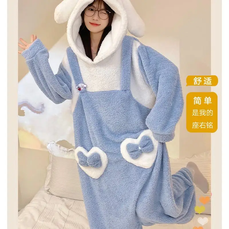 Hot Miniso Girl Thickening Winter Hooded Robe One-Piece Garment Kawaii Cinnamoroll Comic Student Keep Warm Bathrobe Leisure Wear