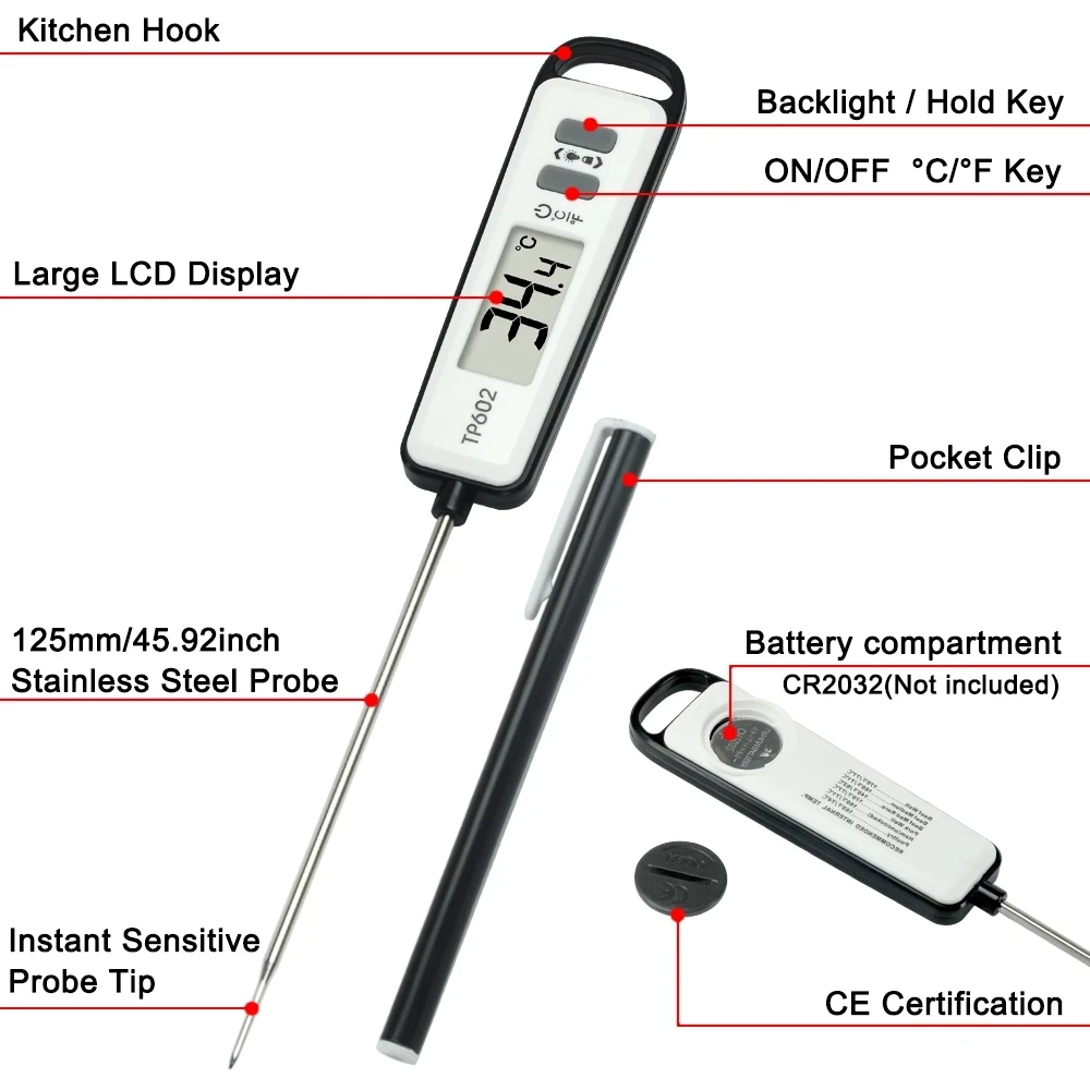 

AS94-TP602 Meat Thermometer Kitchen Digital Cooking Food Water Milk Probe Electronic BBQ Household Temperature Detector Tool