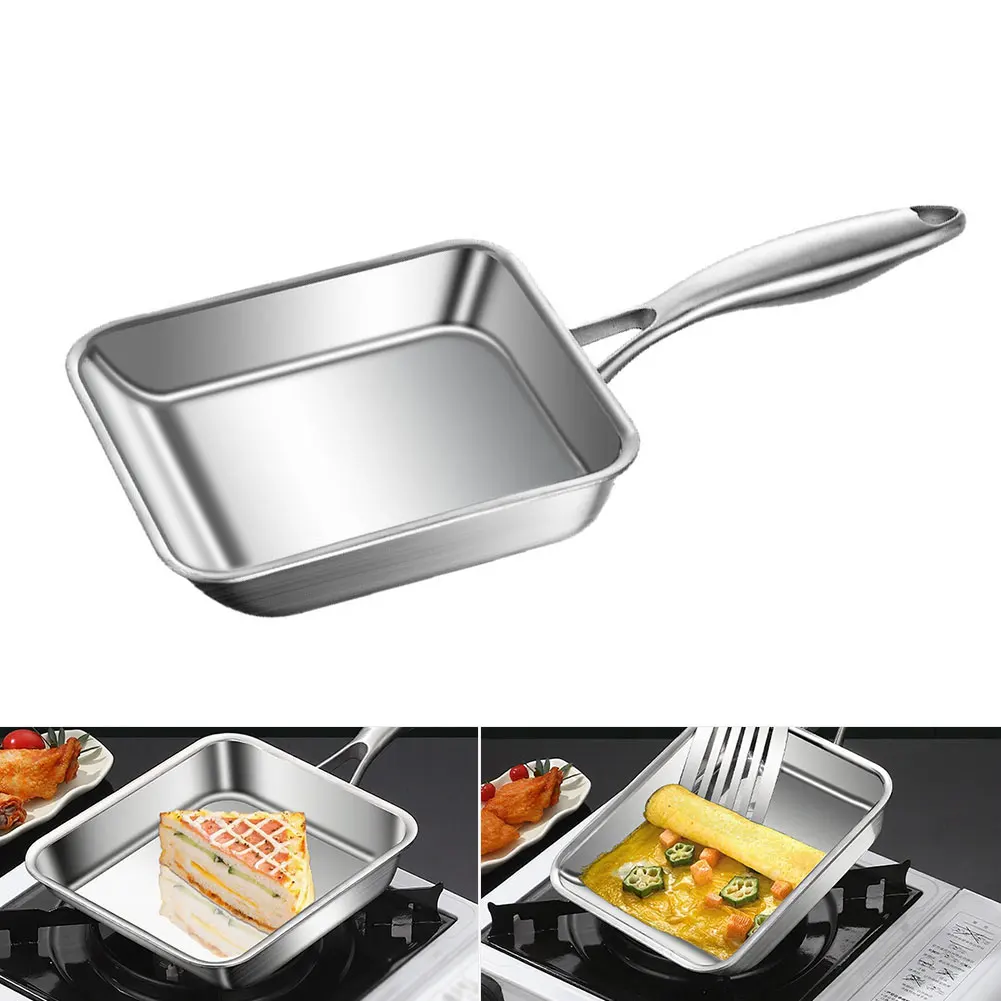 Square Frying Pan Stainless Steel Flat Bottom for Rapid Heat and Recovery Uncoated Sandwich Build for Daily Reliability