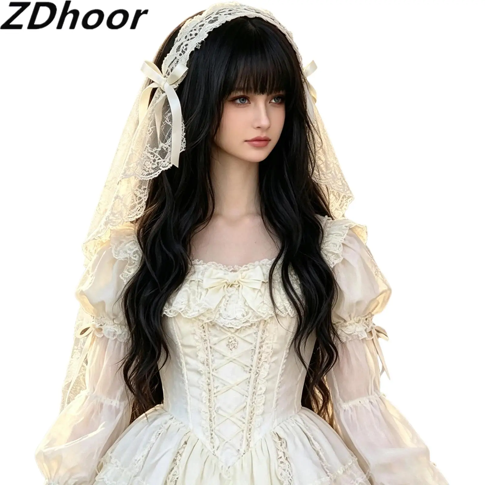 Women Lolita Gothic Headpiece Floral Lace Trim Tulle Layer Hat Costume Accessories for Halloween Nun Cosplay Anime Comic-con