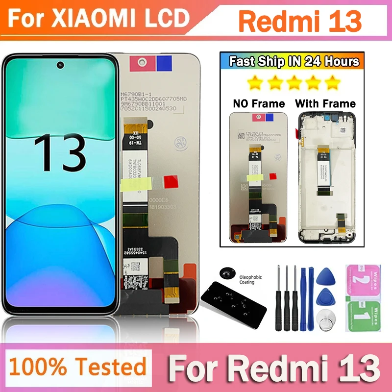 100% جديد OEM لشاومي Redmi 13 شاشة الكريستال السائل شاشة مع الإطار مجموعة شاشة تعمل باللمس لشاشة عرض LCD Redmi 13