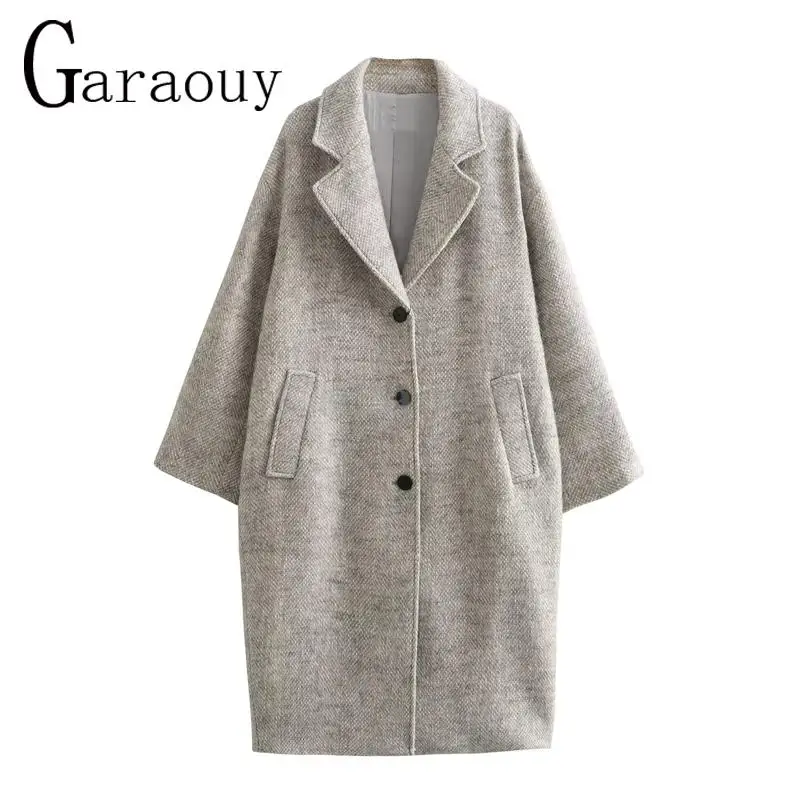 Garaouy 2024 Spring Women Twill Lapel Single Breasted Mid Length Coats Female Oversized Overcoat Office Lady Commut Outwear Chic