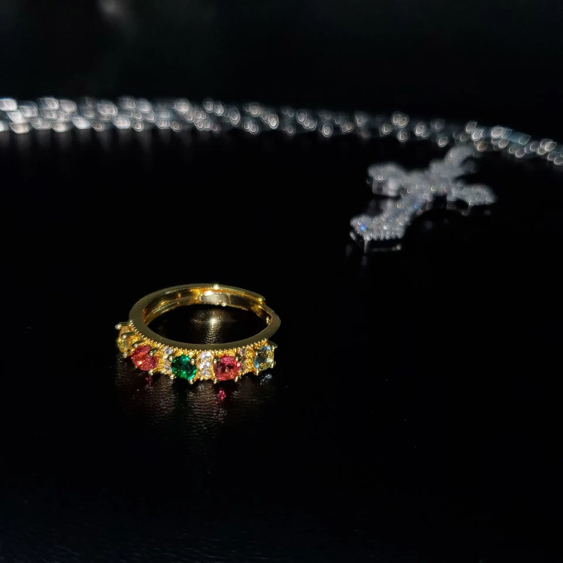 MDL مويسانيتي نمط 18K مطلية بالذهب الحلوى الاصطناعية شعرية التورمالين صف الدائري المرأة شخصية تألق الملونة خواتم #5