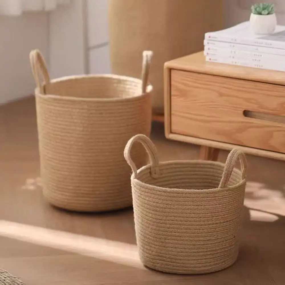 

Cotton Linen Woven Dirty Laundry Basket Decorative Foldable Straw Wicker Rattan Storage Basket with Handle Handmade