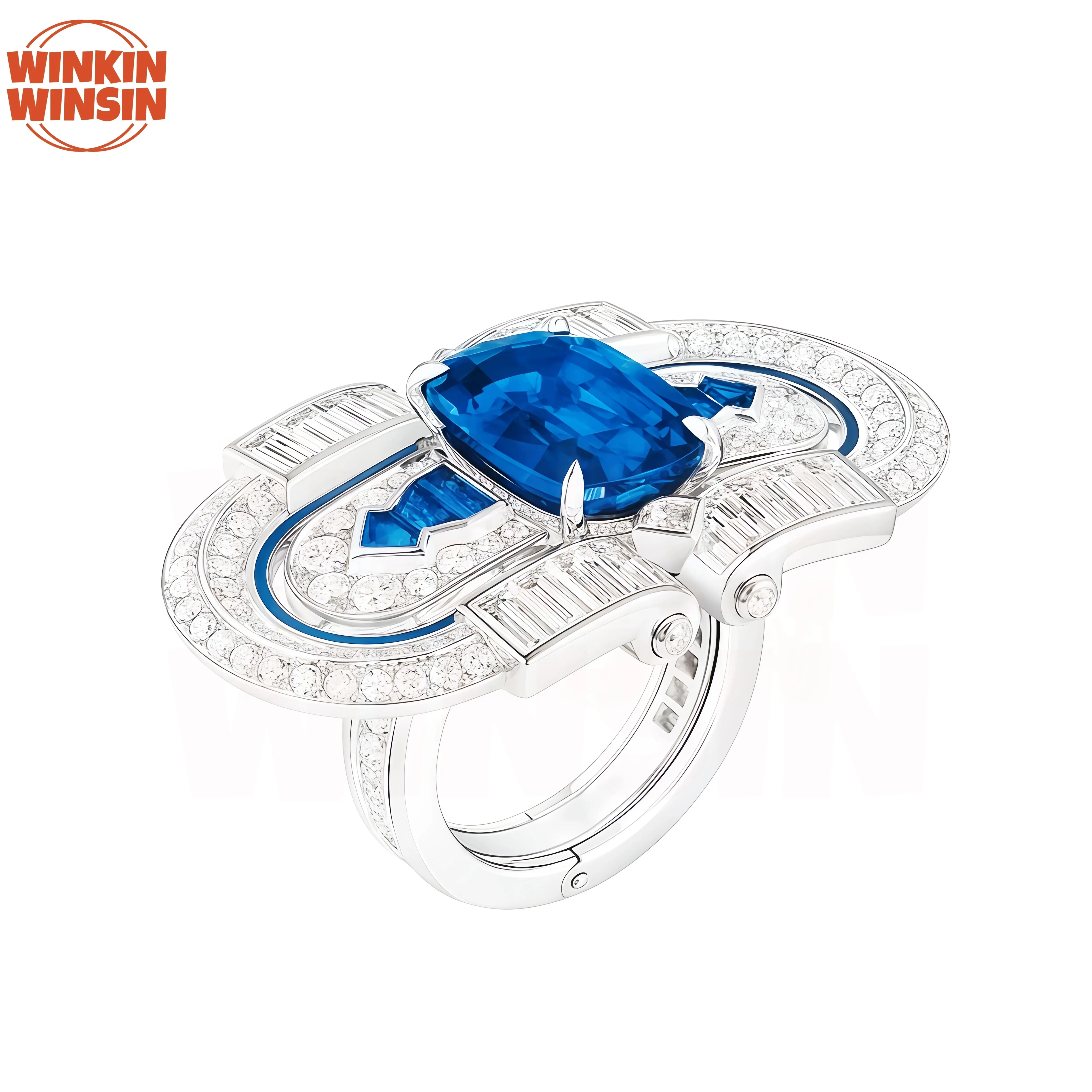 

WinkinWinsin Brand Luxury Certificated 925 Sterling Silver Rings For Women Gril Spinel Gemstones Ring Blue Green Stones Jewelry