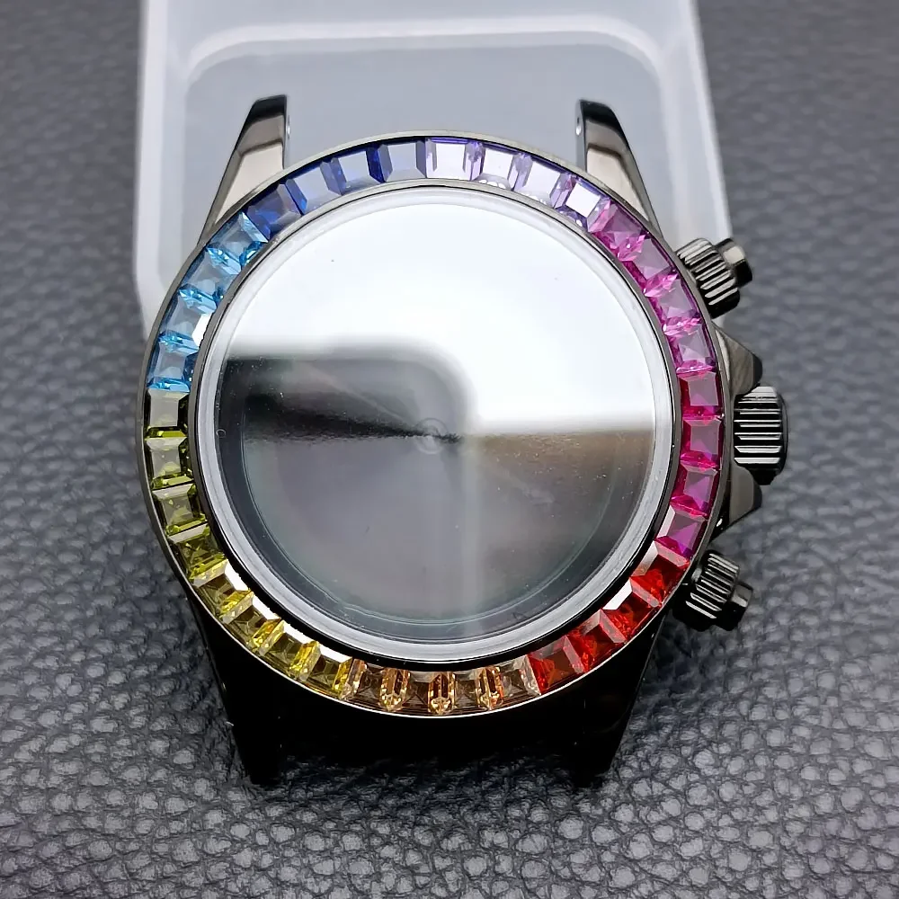 39.3mm VK63 Silvery/Gold Men's Watches Steel Case FIT VK63 Movement Case Watch Accessories Watch Parts Fits 20mm Strap Watch Box