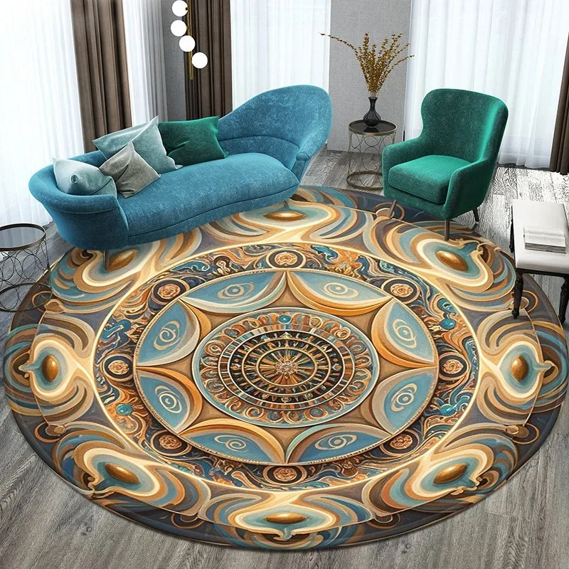 

Retro Classic Swirl Round Soft Non-Slip Floor Mat Washable Living Room Art Gallery Traditional Home Decor Rug