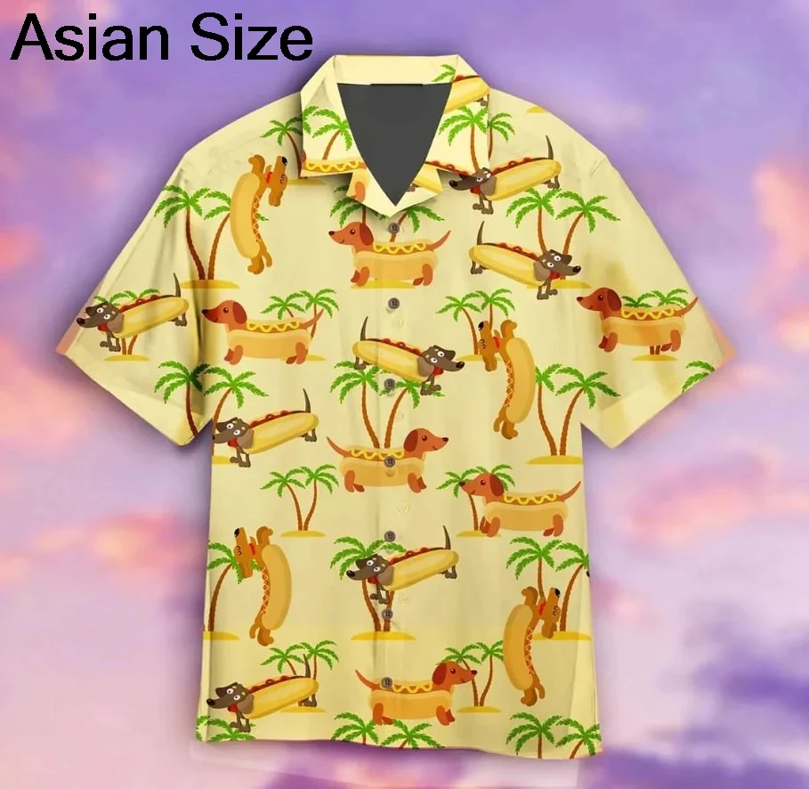 

2025 Hot Dog Hawaiin Shirt Novelty Quirky Dachshund Hawaiian Funny Cute Sausage Wiener Pool Party Summer, Summer Hawaiian Shirts