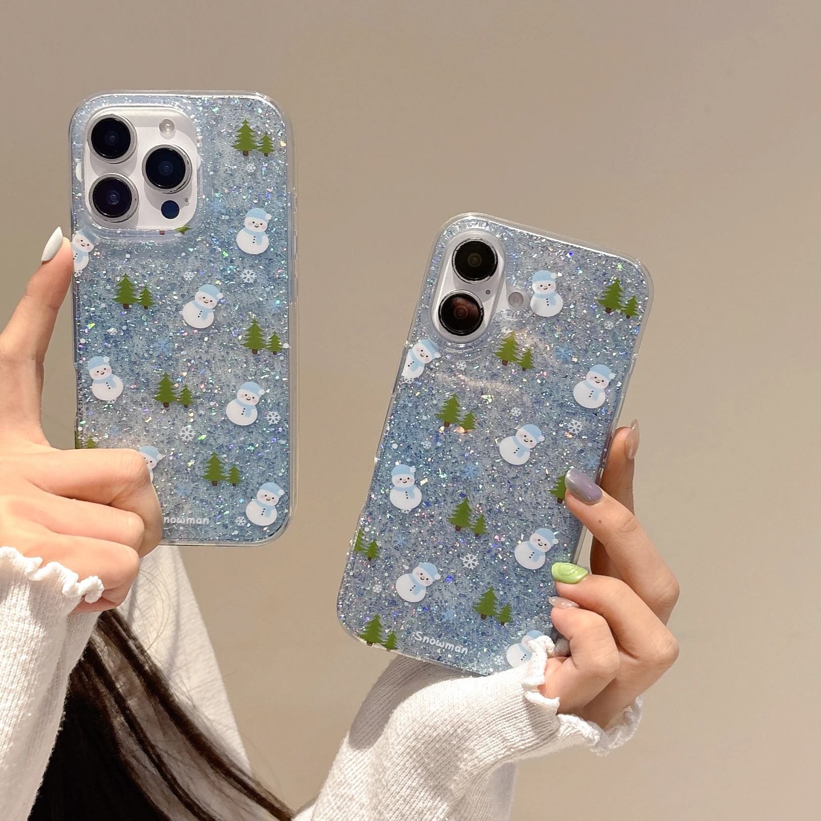 Ins Simple Full Screen Snowman Christmas Tree Phone Case for iPhone 16 15 14 13 Pro MaxBack Cover Funda