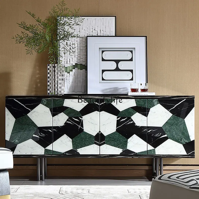 

Light luxury dining side cabinet high-grade natural marble parquet storage cabinet