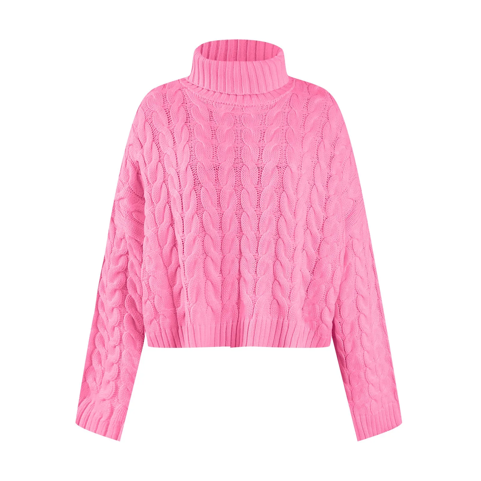 Autumn Winter Turtleneck Cropped Sweater Women White Pink Purple Knitted Short Pullover Tops Women Loose Fit Cute Sweaters