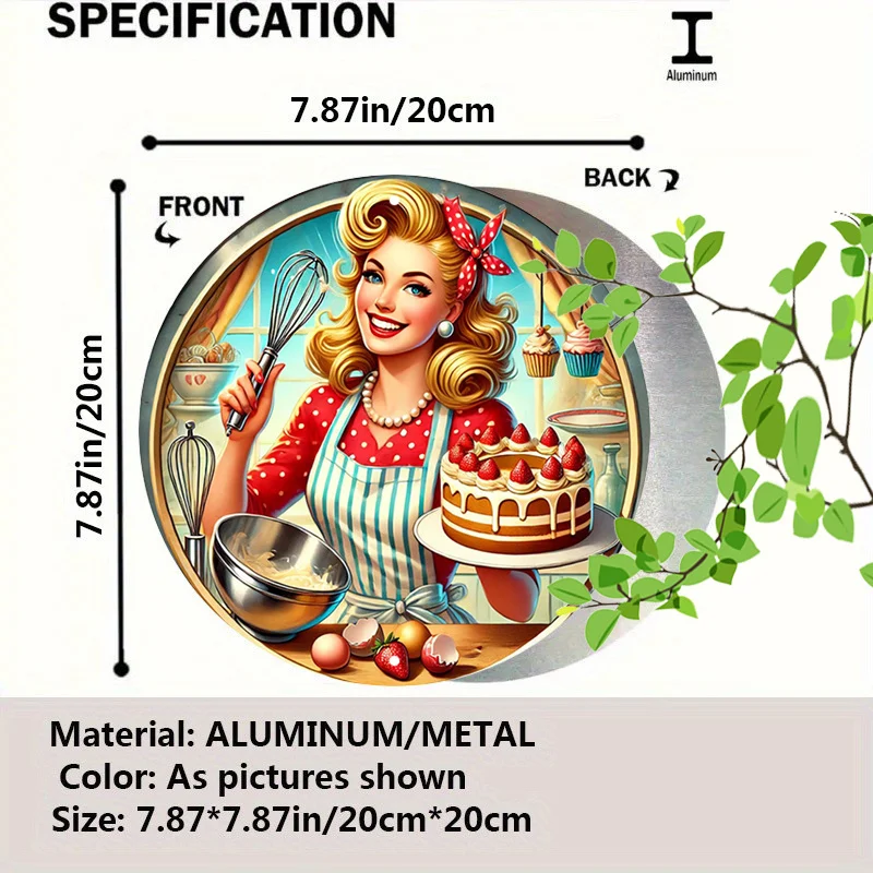Vintage Baker Pin Up Girl 2D Flat Round Metal Wall Sign