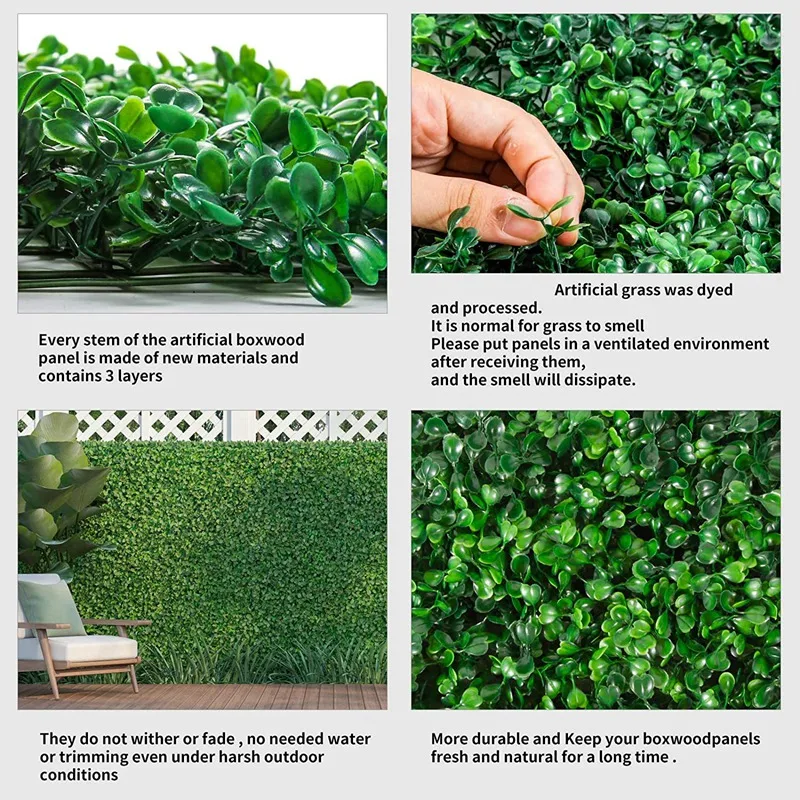 12 Packs 10X10 Inch Artificial Boxwood Hedges Mat Simulation Plant Wall Background Wall Plastic Lawn With Cable Ties