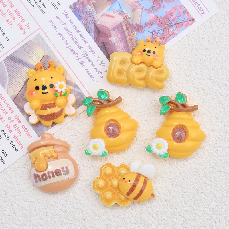 10pcs Resin Patch Cute Bee Cartoon Cream Adhesive Accessories Creative Materials DIY Accessories Hair Clips Resin Accessories