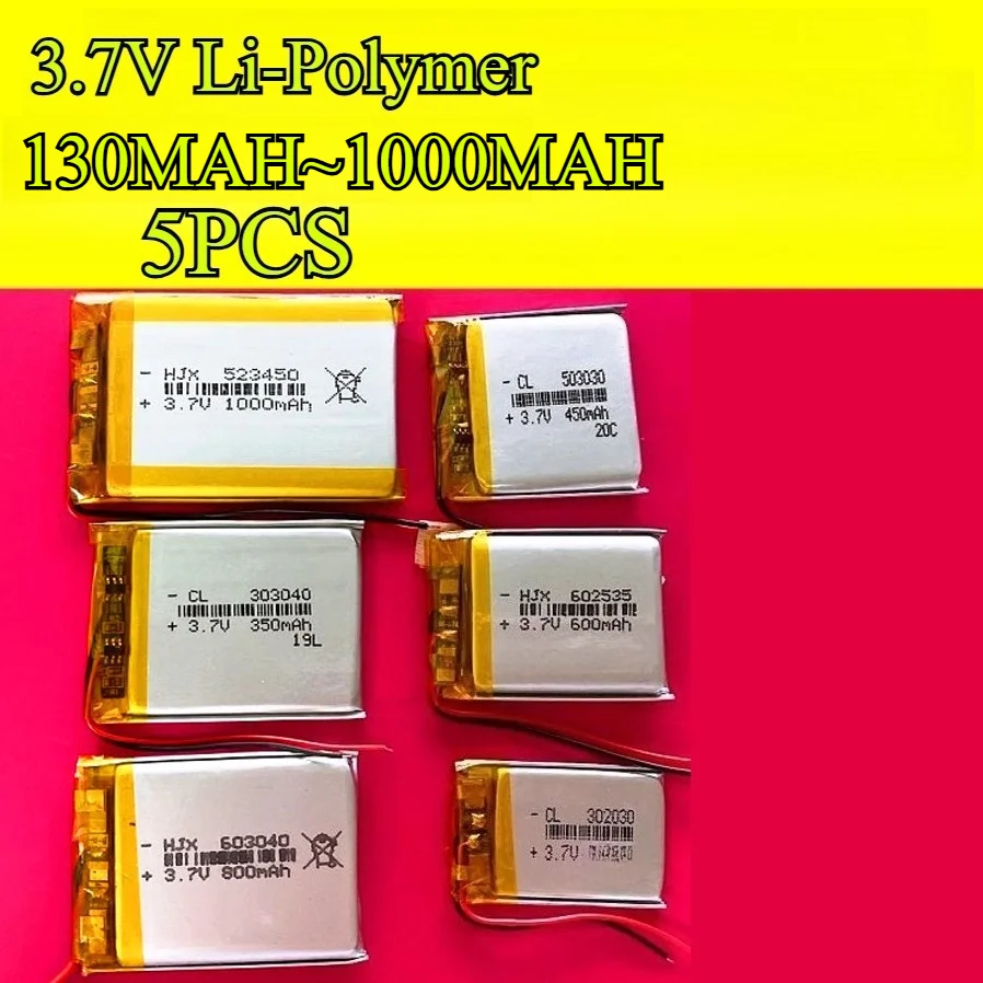 

5 шт., 1000 мАч, 3,7 В, литий-полимерная аккумуляторная батарея, литий-полимерная батарея большой емкости, универсальная встроенная батарея для электроники