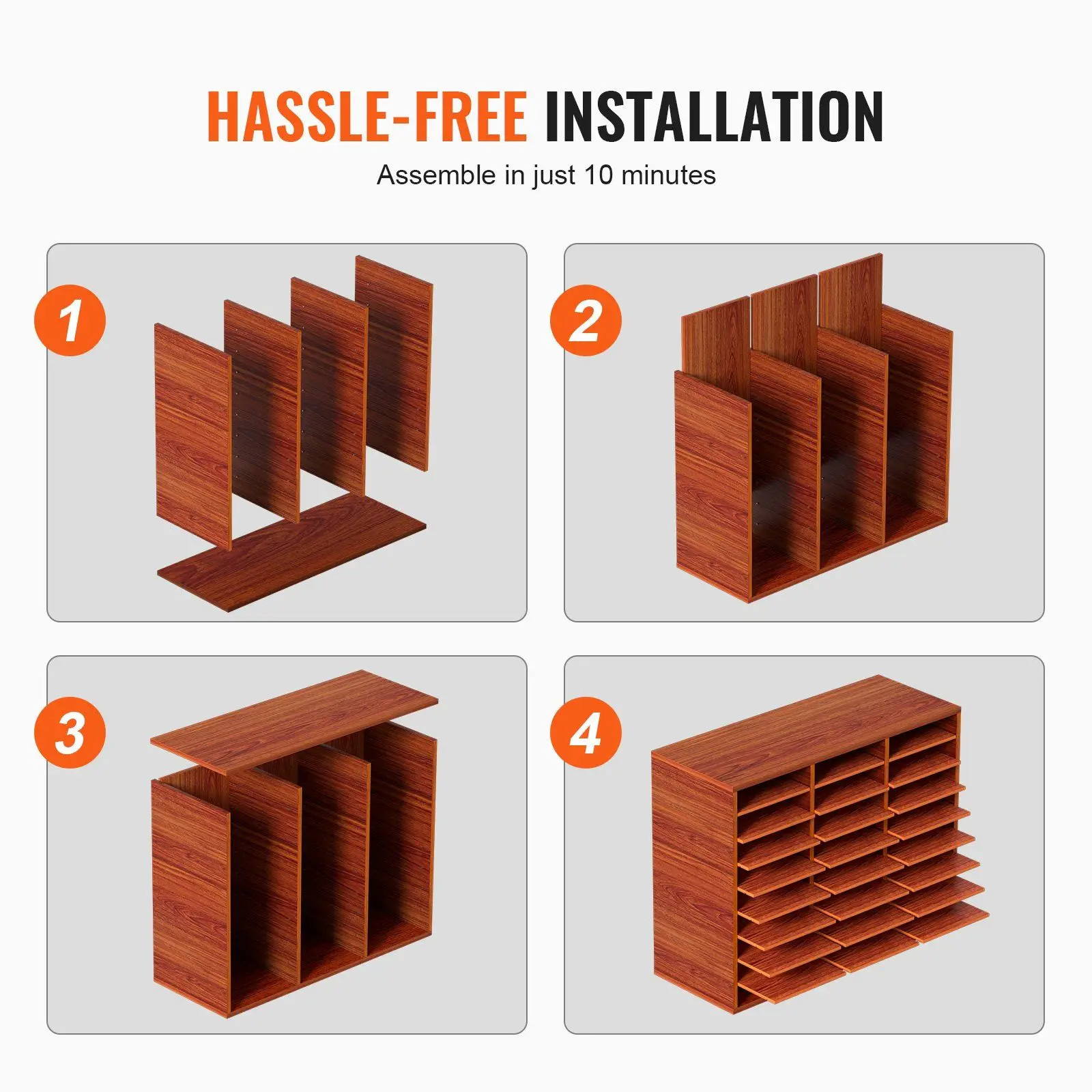 다기능 27포켓 MDF 문서 정리함 9.2x11.1x2.2인치 나무결 파일 정리함 고무발 포함 브라운