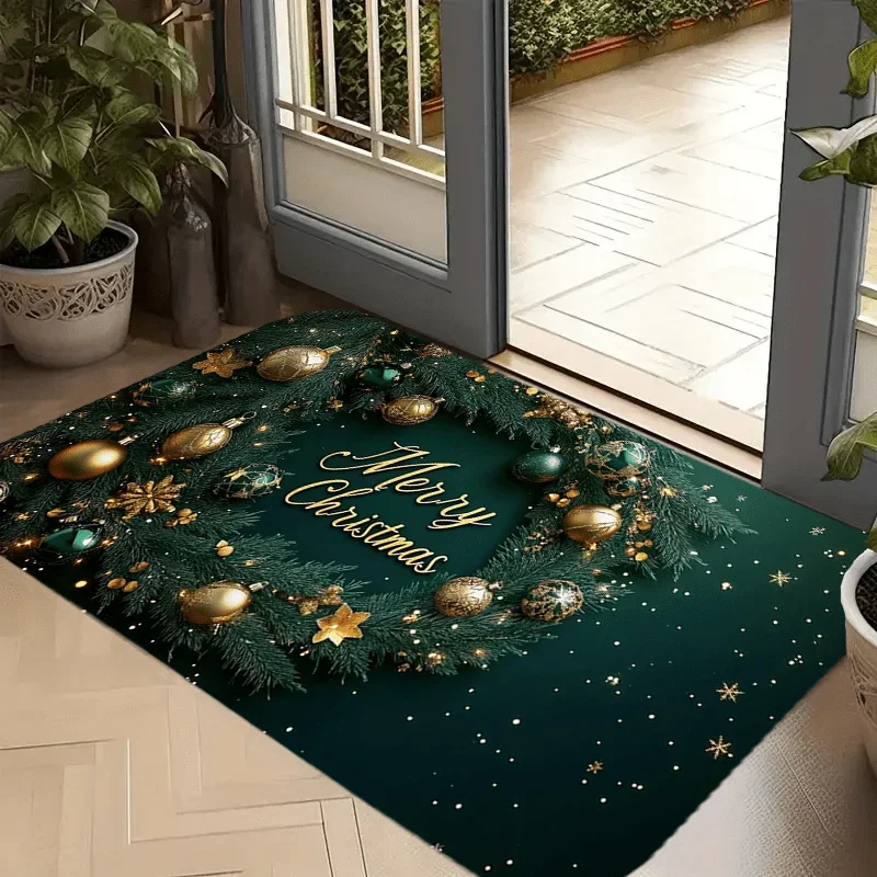 Christmas Cat Doormat Tabby Cat with Knit Hat Scarf Pattern Holiday Floor Mat for Front Door Entryway Indoor Home Decor Doormat