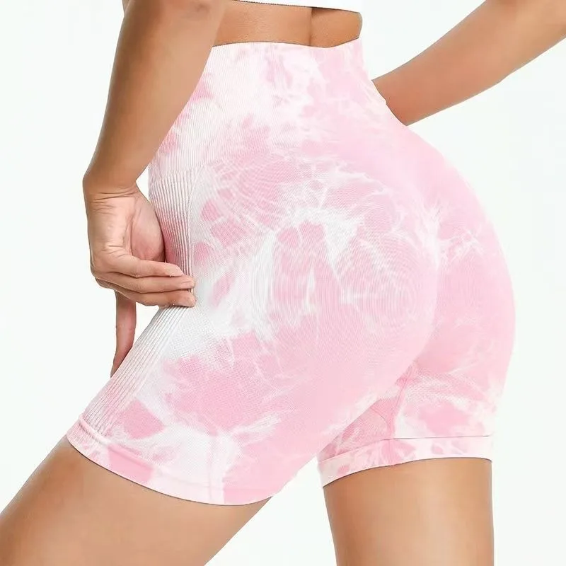 Tie Dye Women Shorts Seamless High Waist Leggings High Elastic Sexy Hip Liftting Yoga Shorts Walking Cycling Sports Leggings