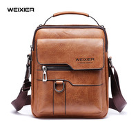 WEIXIER Brand Men's Messenger Shoulder Crossbody Bag Vintage PU Leather Large Capacity Portable Fashion Design Business Casual