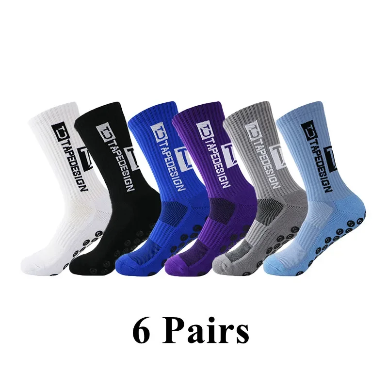 6Pairs/Lot New ANTI SLIP Tapedesign Football Socks Mid Calf Non-Slip Soccer Sport Cycling Sports Mens Sock EU38-44