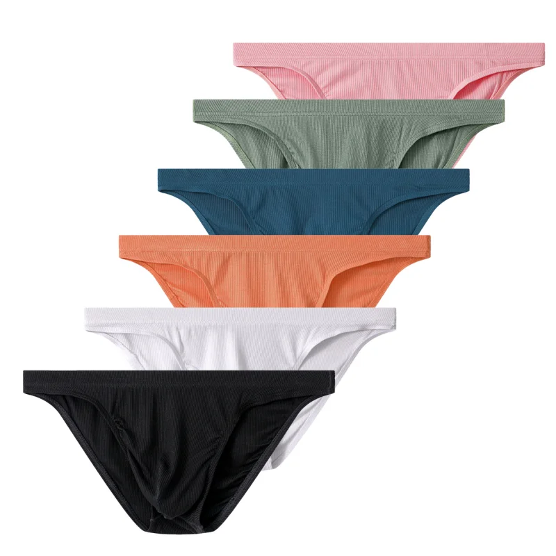 Men Rib Fabric Briefs Underpants Man Sexy Underwear Breathable Low Waist Mens Bikini Briefs Cuecas Big Pouch Hombre Slips